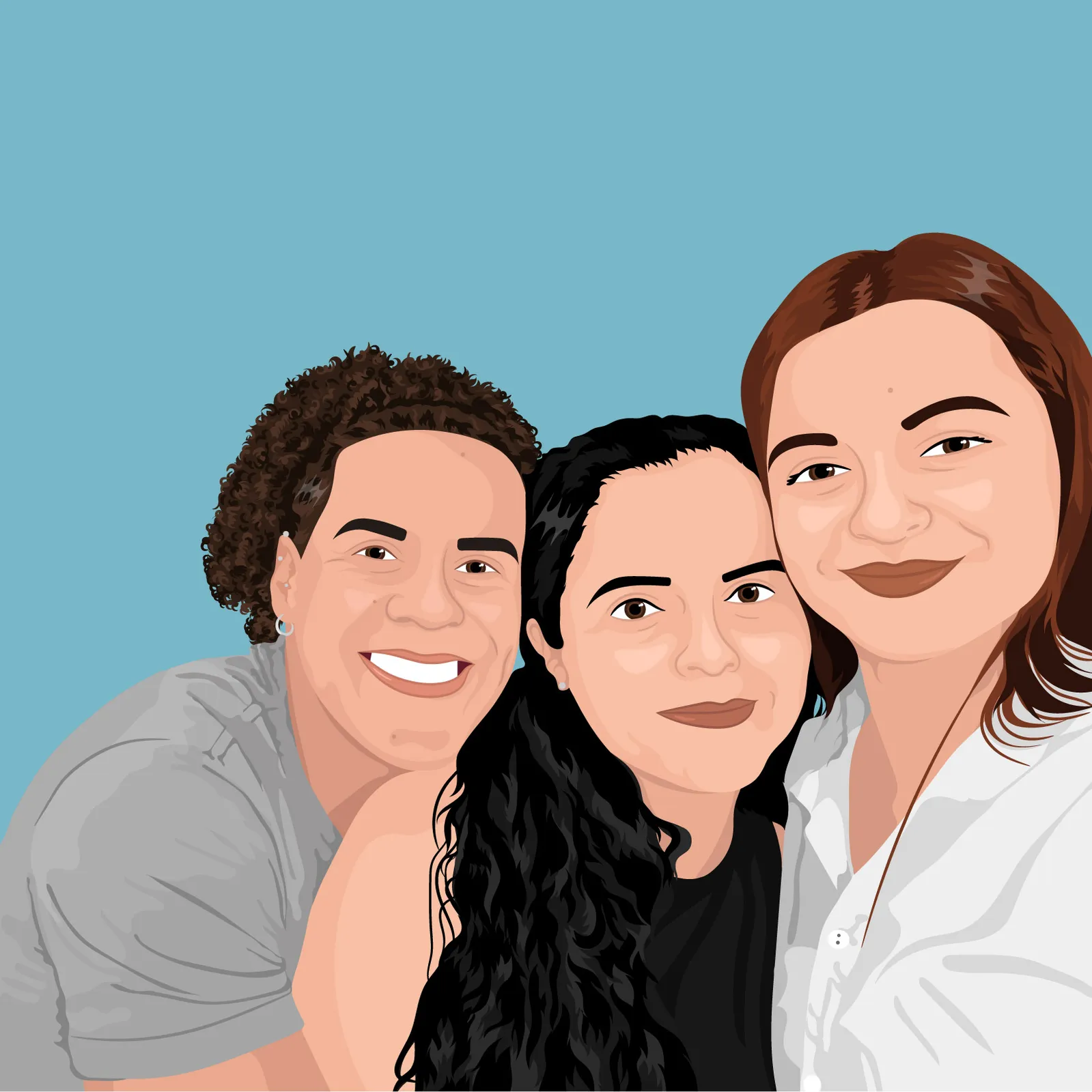 Tres amigas sonriendo juntas