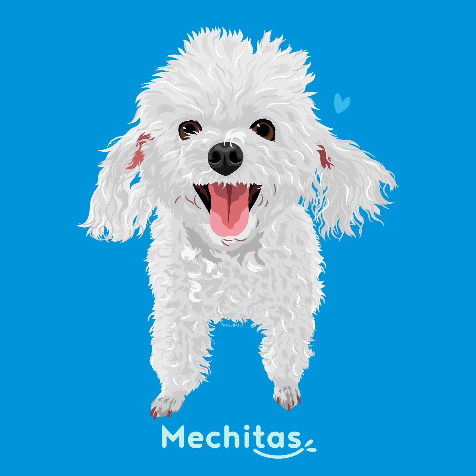 Mechitas, poodle blanca feliz, ilustrada